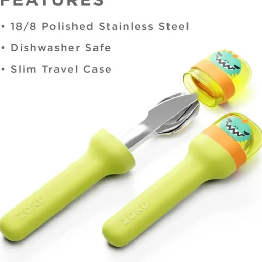 Zoku - Kids Pocket Utensil Set, Green Dino