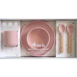 Zoli - conjunto de louças infantis de silicone 5Pk, rosa rosa