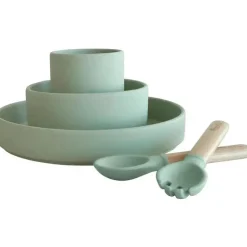 Zoli - conjunto de louças infantis de silicone 5Pk, verde sálvia