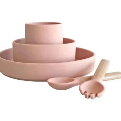 Zoli - conjunto de louças infantis de silicone 5Pk, rosa rosa