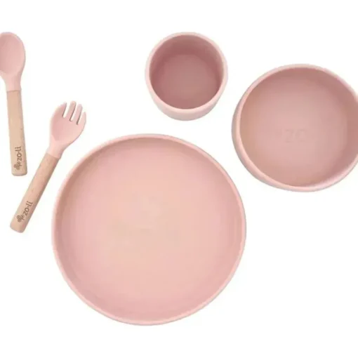 Zoli - conjunto de louças infantis de silicone 5Pk, rosa rosa