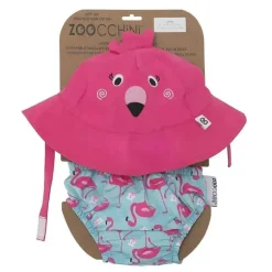 Zoocchini - Conjunto de fraldas de natação e chapéu de sol, Flamingo