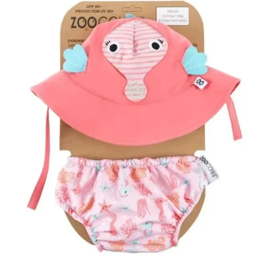 Zoocchini - Conjunto de fraldas de natação e chapéu de sol, Sally, o cavalo-marinho