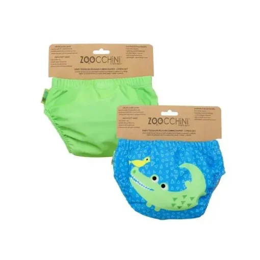 Zoocchini - Conjunto de fraldas de banho de tricô para bebês 2Pk, Aidan, o jacaré