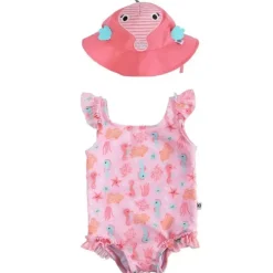 Zoocchini - conjunto de maiô e chapéu de sol com babados para bebê 2 unidades, cavalo marinho