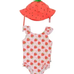 Zoocchini - Conjunto de maiô e chapéu de sol com babados para bebê 2Pk, morango