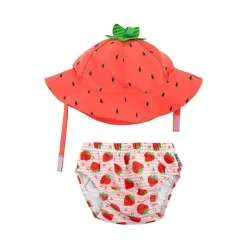 Zoochini - Conjunto de Fraldas de Banho e Chapéu de Sol para Bebês, Morango