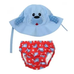 Zoochini - conjunto de fraldas de banho e chapéu de sol para bebês, Sunny The Seal
