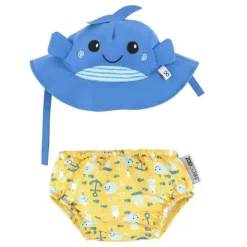 Zoochini - conjunto de fraldas de banho e chapéu de sol para bebês Willy a baleia
