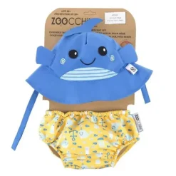 Zoochini - conjunto de fraldas de banho e chapéu de sol para bebês Willy a baleia